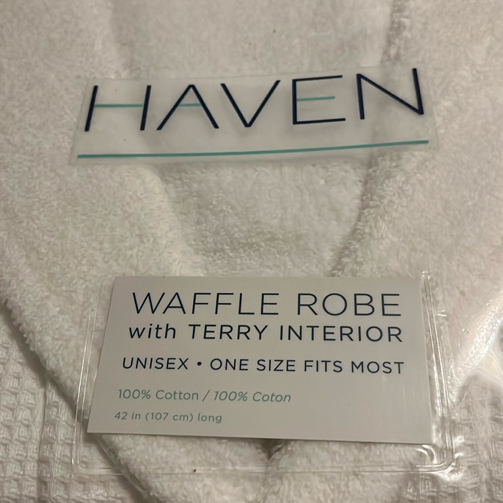 New Haven White Waffle Robe with Terry Lining
